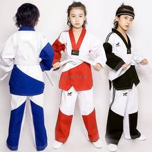 Ropa de Taekwondo de alta calidad para adultos y niños, traje de entrenamiento de Taekwondo de manga larga, color rojo, negro y azul, para hombres y mujeres 2024 - compra barato