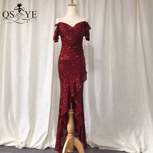 QSYYE темно-красные вечерние платья 2021 Русалка для выпускного вечера вечерние платье оборками внутренней стороне рукава блеск темно красное официальное платье 2024 - купить недорого
