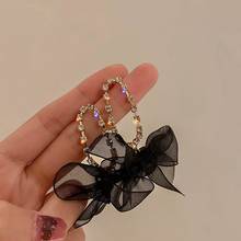 Korean New Rhinestone Circle Chain Black Lace Bowknot Drop Earrings For Women Fashion Jewelry boucle d'oreille Brincos 2024 - buy cheap