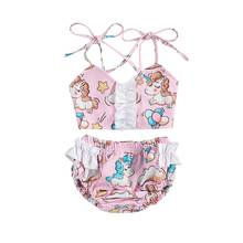 Infant Kids Baby Girl Cute Two Piece Split Unicorn Swimsuit Cartoon Pony Suspender Tops Elastic Ruffles Triangle Shorts 6M-4Y 2024 - buy cheap