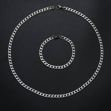 Novidade largura 8mm colar de aço inoxidável corrente pulseira conjunto de joias moda hip hop masculino presente de festa 2024 - compre barato