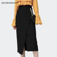 Fashion Black Asymmetry Women Pencil Skirt Elegant High Waist Split Autumn Long Skirts Plus Size Office Ladies Work Wear Bottoms 2024 - buy cheap