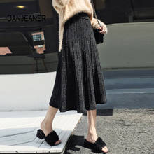 Danjeaner saia longa feminina malha, moda coreana prateada lurex com cintura alta a-linha, saia plissada 2024 - compre barato