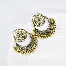 Ethnic Flower Tassel Indian Jhumka Earrings For Women Boho Vintage Hollow Bollywood Oxidized Bell Alloy Dangle Earrings Jewelry 2024 - buy cheap