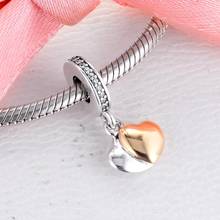 Double Heart Dangle Pendant Charms 925 Sterling Silver Two-Tone Beads fit Original Bracelet Necklaces Christmas Gift DIY Jewelry 2024 - buy cheap