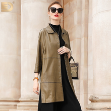 Jaqueta de couro genuíno natural feminina, casaco corta-vento de couro real vintage e elegante para primavera e outono 28001 2024 - compre barato