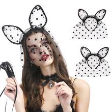 Diadema Sexy de malla con orejas de gato, máscara de lunares de encaje, velo, Cosplay de Halloween, Aro para el pelo 2024 - compra barato