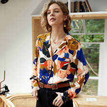 Blusa de seda feminina casual estilo floral impresso, camisa de manga comprida com bolso com estampa floral, novo estilo moda 100% 2024 - compre barato