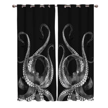 Black And Grey Octopus Curtains For Window Treatment Drapes Window Curtains For Living Room Bedroom Blinds Kids Room Home Decor 2024 - buy cheap