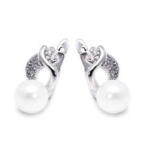 MxGxFam-pendientes de aro de perlas redondas blancas lisas para mujer y niña, Color oro blanco, alta calidad 2024 - compra barato