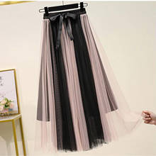 Faldas plisadas de malla larga para mujer, falda elegante Vintage, Irregular, con lazo, cintura alta elástica, plisada de tul 2024 - compra barato