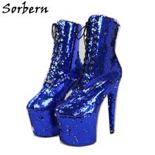 Sorbern Sequins Women Boots Heels Queen Dance Shoe 15Cm 17Cm 20Cm High Heel Platform Booties custom, for women, round toe, super High (8cm-up), spike heels, Heels Drag 2024 - buy cheap