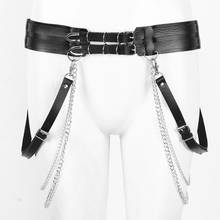 Women Punk Gothic Waist Belt PU Leather Adjustable Body Chest Waist Harness belt With Metal Handcuffs And Chain Tassel Clubwear 2024 - buy cheap