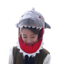 Gorro de felpa con forma de tiburón para adultos y niños, disfraz de tiburón japonés, divertido, con capucha, accesorios cálidos para fiestas de Halloween y vacaciones de invierno 2024 - compra barato