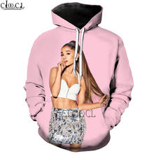 Hx fashion cantor ariana grande 3d masculino, moletom com capuz casual manga comprida, estampa de hip hop, roupa de treino masculina 2024 - compre barato