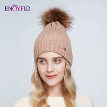 ENJOYFUR Winter hats for women raccoon fur pompom lady beanies soft mohair double lining thick warm caps 2024 - buy cheap