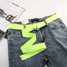 Unisex Canvas Belts Letters Printed D Ring Double Buckle Punk Waist Strap Long Fluorescent Green Jeans Women Men Teenager Belt 2024 - buy cheap