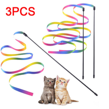 3pcs Cat Toys Cute Funny Colorful Rainbow Ribbon Short Rod Teaser Wand Plastic Pet Toys for Cats Interactive Stick Cat Supplies 2024 - buy cheap