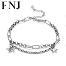 Pulseira fnj star 925 de prata, bracelete vintage de prata pura s925 para mulheres, joias finas de 18cm + 4cm 2024 - compre barato