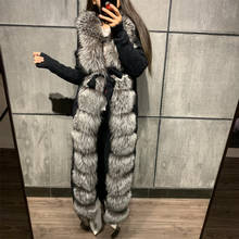 ladies natural fur cardigan women real fox fur sweater X-long sweater with big fur collar 2024 - buy cheap