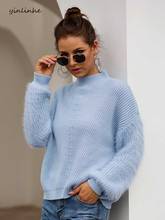 yinlinhe Winter Blue O neck Sweater Women Long Sleeve Hairy Tassel Autumn Warm Pullovers Women Casual Knitted Jumpers       1236 2024 - buy cheap