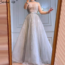 Serene Hill Grey High Neck Luxury Evening Dress 2021 Beadings Sparkle A-Line Sexy Women Formal Party Wear Gown CLA71014 2024 - buy cheap