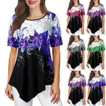 2020 sexy floral feminino impresso curto-mangas compridas t-shirt superior plus size elegante camisa o pescoço solto irregular casual t camisas 2024 - compre barato