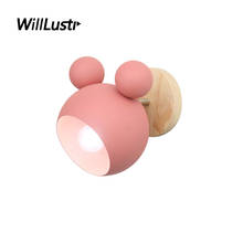 Lámpara de pared creativa de Mickey y hierro para dormitorio de niños, macarrón candelabro nórdico de madera de Color, luz moderna rosa, verde y amarilla para Hotel y pasillo 2024 - compra barato