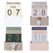 Calendario perpetuo de madera Vintage, planificador de bloques eternos, accesorios de fotografía, decoración de visualización de fecha de mes y semana 2024 - compra barato