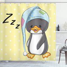 Cortina de chuveiro com desenho animado, soneca, bebê, pinguim em capuz, para a cama, infância, arte do banheiro, conjunto com ganchos 2024 - compre barato