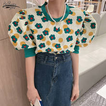 Vintage Summer 2021 Woman Blouses Korean Chic Floral Print Puff Short Sleeve Shirt Women Fashion O-Neck Loose Tops Blusas 14195 2024 - buy cheap