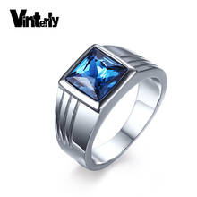 Vinterly Blue CZ Zircon Engagement Wedding Bands Ring High Quality Punk Stainless Steel Rings for Men Jewelry 2024 - buy cheap