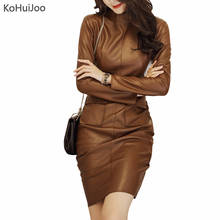 Kohuijoo-vestido retrô para mulheres, minivestido feminino de couro falso, manga longa, sensual, outono, cor sólida com bainha 2024 - compre barato