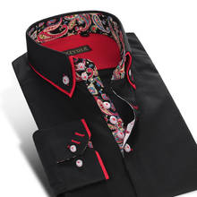Мужская хлопковая рубашка с отложным воротником, двухслойная рубашка с принтом в китайском стиле, Без карманного дизайна, длинными рукавами и воротником на пуговицах 2024 - купить недорого