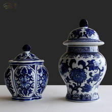 Jarra clásica de porcelana azul y blanca para almacenamiento, jarrón de cerámica, arreglo de flores de escritorio, jarra General, decoración artesanal, caja de té 2024 - compra barato