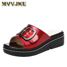 MVVJKE New2020Black Women Slippers Microfiber Leather Shoes Buckle Platform Mid Heels Summer Shoes Women Casual Shoes Size 34-43 2024 - buy cheap