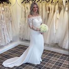 Mermaid Wedding Dress 2021 Long Sleeve Lace Applique Civil  Bridal Gowns Boat Neck Charming Elegant For Women Vintage Robe De 2024 - buy cheap