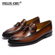 Handmade Men's Tassel Loafers Genuine Leather Brown Mens Casual Dress Shoes Slip On Wedding Party Men Shoes Leather Flats 2024 - buy cheap