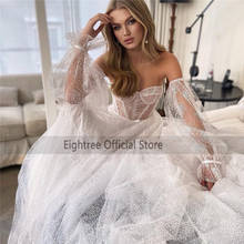 Eightree Shiny Puff Sleeve Wedding Dresses 2021 Robe de Mariage Glitter Tulle Bodice Wedding Gowns Vintage Boho Bride Dress 2024 - buy cheap