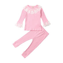 1-6Y осенний комплект одежды для маленьких девочек розовый кружевной топ с рюшами, футболка и штаны, леггинсы, комплект из 2 предметов 2024 - купить недорого