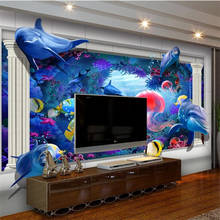 wellyu Customized large murals fashion home improvement ocean world jellyfish dolphin 3D TV sofa background wall wallpaper 2024 - buy cheap
