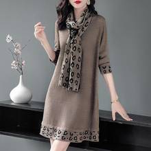 Knitted Dress Autumn Winter Women Plus Size Women's Scarf Collar Base Dress Mid-length Female Casual Loose Sweatershir Dresses 2024 - buy cheap