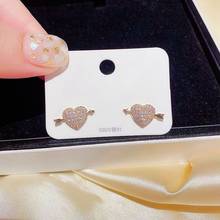 Chic Style Cupid Arrow Heart Stud Earrings Gold Color Micro Paved Cubic Zirconia Earrings for Women 2024 - buy cheap