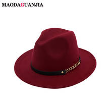 MAODAGUANJIA-sombreros de ala grande para mujer, gorros de fieltro de estilo británico Vintage para dama, sombreros de ala plana para otoño e invierno, nuevos 2024 - compra barato