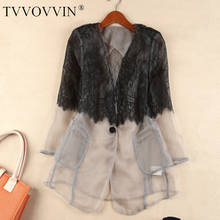 TVVOVVIN New 2020 Spring Office Lady Style V-neck Lace Single Button Patchwork Hollow Out Lace Female Slim Coat Tide F216 2024 - buy cheap