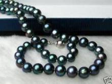 Hermoso collar de perlas redondas de tahitiano, 8,5-9,5mm, negro, verde, genuino, cierre de plata s925 2024 - compra barato