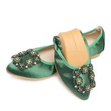 2019 Women Shoes Spring Single Flat Shoes Woman Silk Foldable Ballet Flats Rhinestone Buckle Loafers zapatos mujer XKD1008 2024 - buy cheap