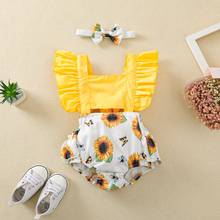 Cute Newborn Baby Girl Ruffles Sleeve Patchwork Sunflower Romper Jumpsuit Headband 2PCS Summer Clothes 2024 - buy cheap