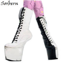 Sorbern Black And White Boots Women Heelless Custom Color Sexy No Heel Hoof Heels Short Booties Ladies Lace Up Platform Shoes 2024 - buy cheap