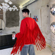 Стильный дизайн Для Мужчин's черный, красный пуловер Толстовка однотонные худи свободного кроя из длинной кисточкой верхняя одежда с длинными рукавами 2024 - купить недорого
